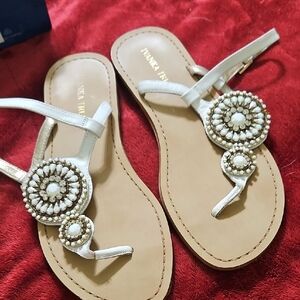 Ivanka Trump White and Tan Beaded Sandals Itpune-M Size 7M